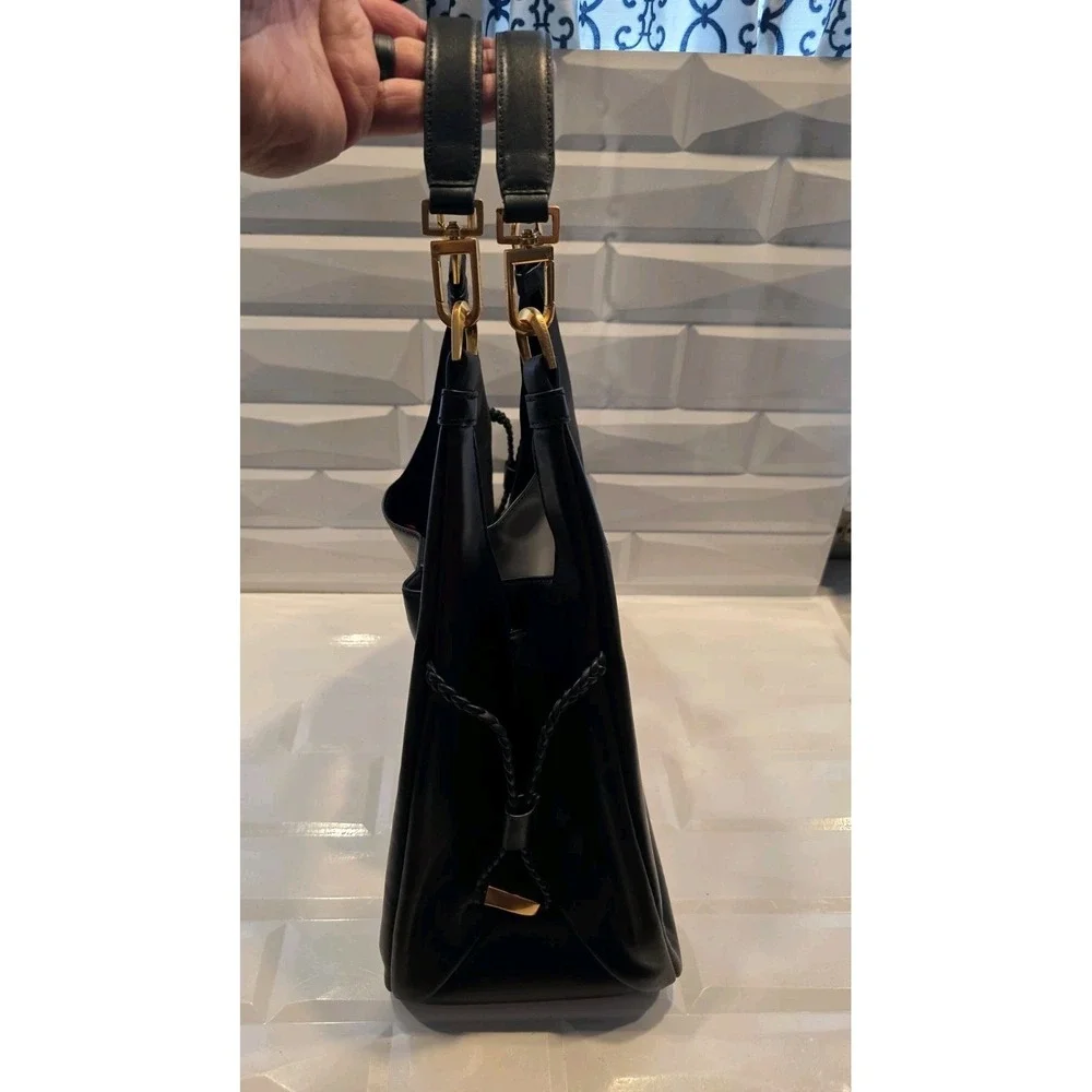 Donna Karan NY Bellarose Hobo Bag Black Leather Boho Purse XL‎ Sholder